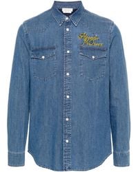 McQueen - Denim Shirt With Embroidered Logo - Lyst