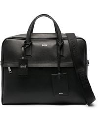 BOSS - Logo-Stamp Leather Laptop Bag - Lyst