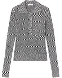 Ganni - Space-Dye Check Polo Neck Top - Lyst
