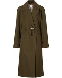 Burberry Side-slit Cotton Gabardine Belted Coat - Green