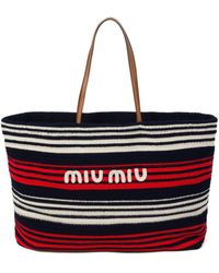 Miu Miu - Striped Crochet-knit Tote Bag - Lyst