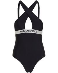 Karl Lagerfeld - Neckholder-Badeanzug mit Logo-Bund - Lyst