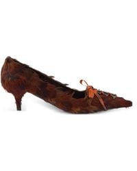 Prada - Feather-Embellished Satin Pumps - Lyst