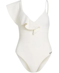 KARL LAGERFELD - Ruffle-Trim One-Shoulder Swimsuit - Lyst