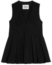 Jil Sander - Pleated Wool Gabardine Top - Lyst