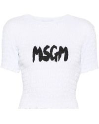 MSGM - Gesmoktes T-Shirt mit Logo - Lyst