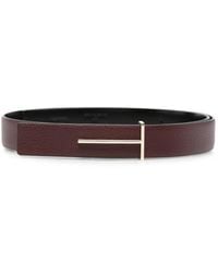Tom Ford - Grained Leather And Spazzolato Leather Slim T Belt - Lyst