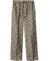Burberry - Check Silk Trousers - Lyst