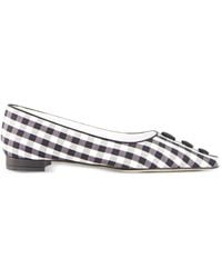 Manolo Blahnik - Alexa Gingham Button-Detail Flat Pumps - Lyst