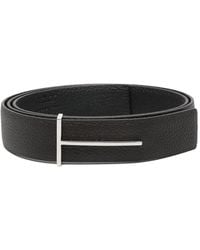 Tom Ford - Reversible And Grained Calf Leather T Belt With T-Buckle - Lyst
