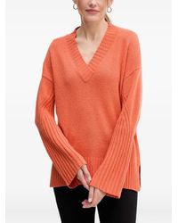 Benetton - V-Neck Ribbed-Trim Sweater - Lyst