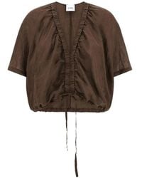 Nude - V-Neck Drawstring Blouse - Lyst