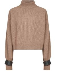 Brunello Cucinelli - Stehkragen-Pullover mit verzierten Bündchen - Lyst