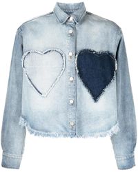 Natasha Zinko - Heart-Appliqué Frayed Denim Shirt - Lyst