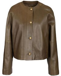 Max Mara - Round-Neck Leather Jacket - Lyst