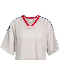 adidas - Mesh Stripe-Detail Cropped T-Shirt - Lyst