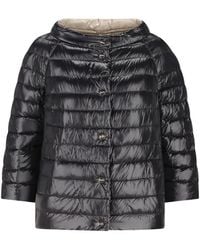 Herno - Jassen ,Zwart ,Leer Gewatteerd Donsjack - Lyst