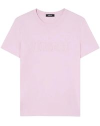 Versace - T-Shirt Met Geborduurd Logo En Franje - Lyst
