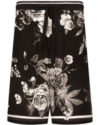 Dolce & Gabbana - Floral-print Silk Track Shorts - Lyst