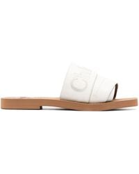 Chloé - Woody Logo-print Leather Sandals - Lyst