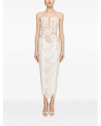 Nissa - Robe Mi-Longue En Dentelle À Franges - Lyst