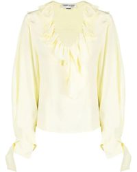 Victoria Beckham - Ruffled V-Neck Silk Blouse - Lyst