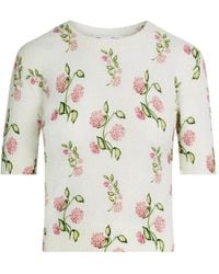 Oscar de la Renta - Flower-Printed Embroidered T-Shirt - Lyst