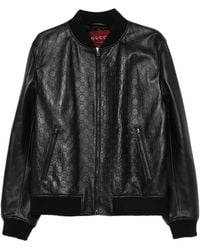 Gucci - Embossed Gg Leather Bomber Jacket - Lyst