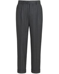 Brunello Cucinelli - Super 150S Virgin Wool Wide Chalk Stripe Batavia Trousers With Pleat - Lyst