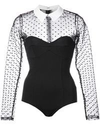Fleur du Mal - Dotted Tulle Collared Bodysuit - Lyst