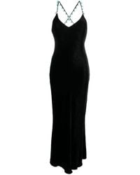 Roberto Cavalli - Bead-Embellished V-Neck Velvet Dress - Lyst