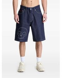 Pleasures - Skull-Embroidered Denim Shorts - Lyst