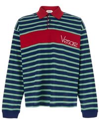 Versace - And Polo With Striped Motif And Logo Lettering On The Front - Lyst