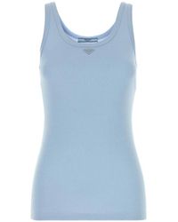 Prada - Enamelled Triangle Logo Ribbed-Knit Top - Lyst
