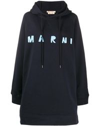 Marni Kapuzenpullover mit Logo-Print - Blau