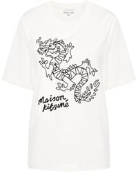 Maison Kitsuné - Katoenen T-shirt Met Print - Lyst