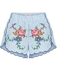 ORSINA - New Roses Floral-Embroidered Scalloped Shorts - Lyst