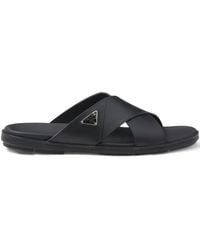 Prada - Crossed Leather Sandals - Lyst