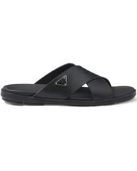 Prada - Crossed Leather Sandals - Lyst
