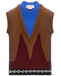 Marni - Wool Layered Vest With M Intarsia - Lyst