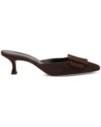 Manolo Blahnik - Buckle Suede Mules - Lyst