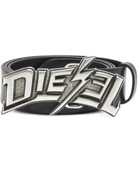 DIESEL - 4Cm Leather Belt With Lightning Bolt Buckle - Lyst