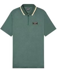 EA7 - Logo-Patch Zip-Fastening Polo Shirt - Lyst