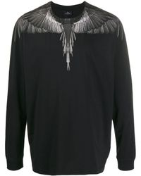 Marcelo Burlon Wings-embroidery Long Sleeves T-shirt - Black