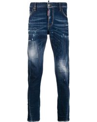 DSquared² Faded Skater Jeans With Bleach Patches - Blue