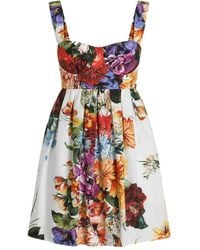 Dolce & Gabbana - Abito Smanicato Con Scollo Stile Bustino E Stampa Flor - Lyst