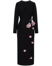 Cristina Savulescu - Rose-Appliqué Long-Sleeves Midi Dress - Lyst