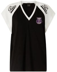 Pinko - T-Shirt With V-Neck And Branded Patches - Lyst