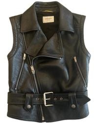Saint Laurent - Belted Sleeveless Leather Jacket - Lyst