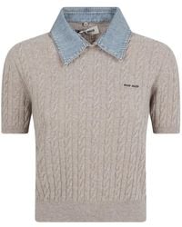 Miu Miu - Cable-Knit Short-Sleeve Sweater - Lyst